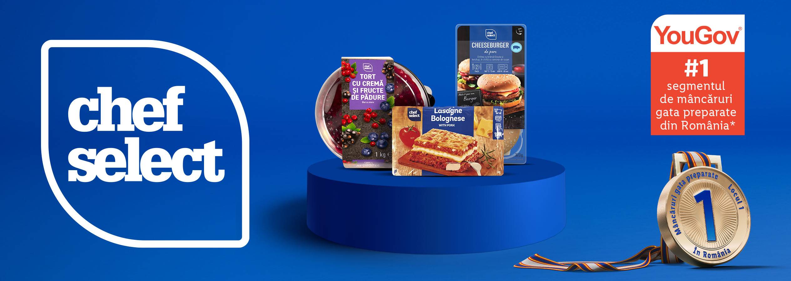 Produse Chef Select (Cheeseburger, lasagna, tort) - #1 YouGov în segmentul mâncărurilor gata preparate din România.