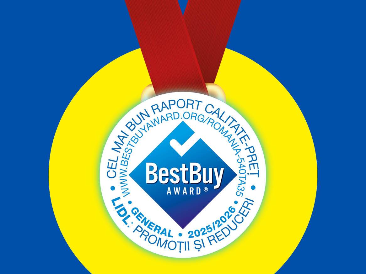 Medalie BestBuy Award 2025/2026 pentru cel mai bun raport calitate-preț la promoții și reduceri.